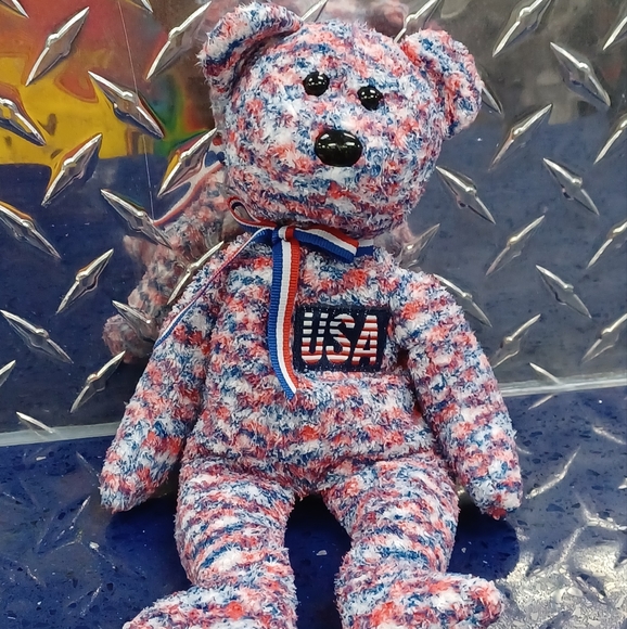 •2000 Ty Beanie Baby USA the Fourth of July Bear  Red ,White  and Blue Plush - Picture 2 of 9